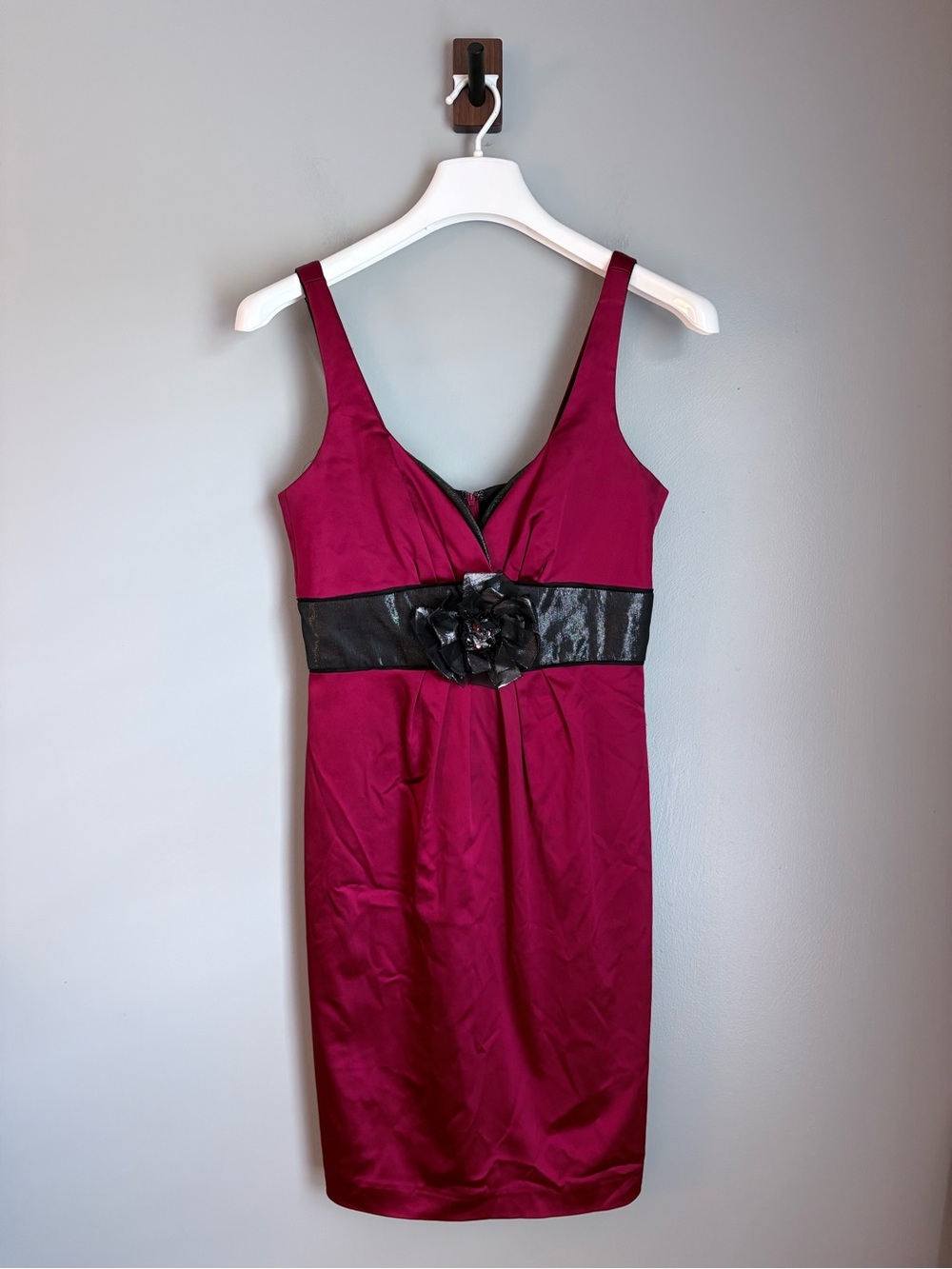 Marc Bouwer Glamit Womens Size 6 Burgundy Satin Cocktail Dress Rosette Waist Y2K